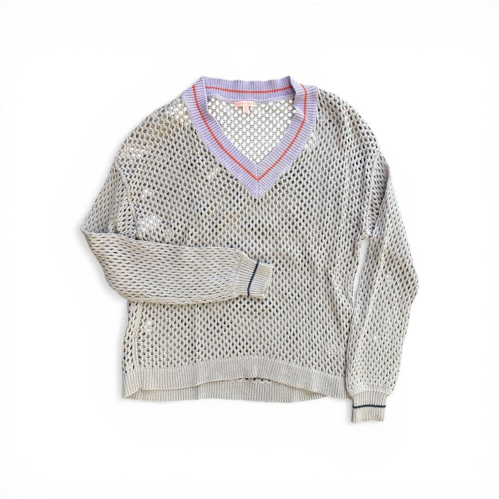 Lisa Todd Beach Bum Crochet Cotton Vneck Sweater - Picture 2 of 5